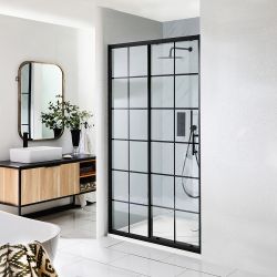 Porte de douche coulissante – Noir – Avec receveur – Choix de tailles – Barq