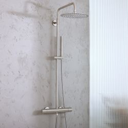 Colonne de douche thermostatique avec mitigeur barre, pommeau rond et douchette - Choix de finitions - Elements