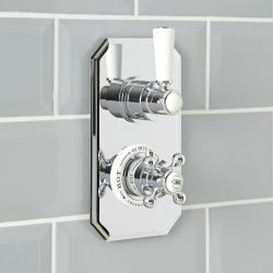 Hudson Reed Elizabeth - Mitigeur de douche double thermostatique rétro encastré - 1 fonction - Chromé et blanc