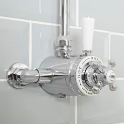 Hudson Reed Elizabeth - Mitigeur de douche thermostatique exposé à double commandes - Chromé et blanc