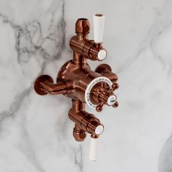 Hudson Reed Elizabeth - Mitigeur de douche thermostatique rétro exposé - 2 fonctions - Cuivre satiné