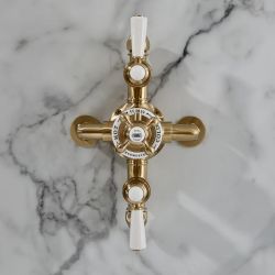 Hudson Reed Elizabeth - Mitigeur de douche thermostatique rétro exposé - 2 fonctions - Or satiné