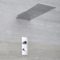Douche Digitale Thermostatique 2 Fonctions - Pommeau Cascade 20x50cm - Design carré - Narus