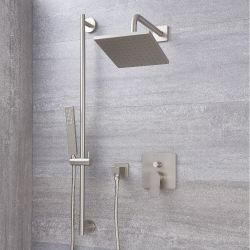 Mitigeur Mécanique - Pommeau 20x20cm & Douchette sur rampe - Harting Nickel Brossé