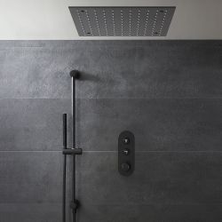 Douche thermostatique à boutons poussoir – Avec pommeau encastrable – 2 fonctions – Noir – Choix de douchette – Idro