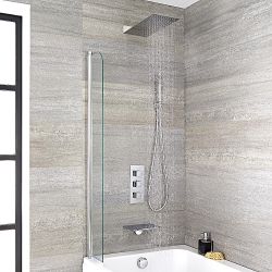 Kit douche thermostatique avec bec verseur baignoire cascade, pommeau de douche et douchette - Kubix