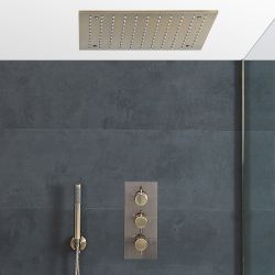 Kit de douche thermostatique avec pommeau encastré et douchette – Laiton brossé - Clarus