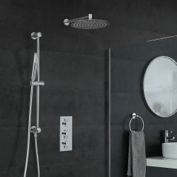 Kit de douche thermostatique – Pommeau rond Ø 30 cm – Kit douchette sur rampe – Chromé - Como