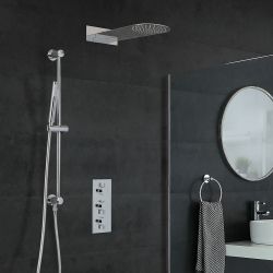 Kit de douche thermostatique – Pommeau plat fixe – Kit douchette sur rampe – Chromé - Como