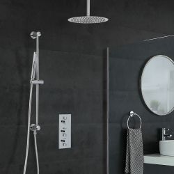 Kit de douche thermostatique – Pommeau rond plafonnier Ø 30 cm – Kit douchette sur rampe – Chromé - Como