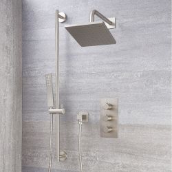 Mitigeur Thermostatique Douche - Pommeau 20cm & Kit douchette - Nickel Brossé - Harting