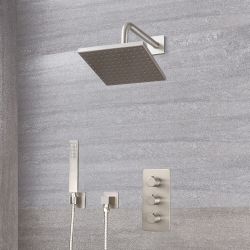 Mitigeur Thermostatique - Pommeau 20x20cm & Kit Douchette - Nickel Brossé - Harting