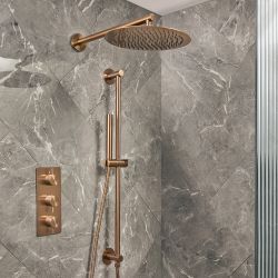 Kit de douche thermostatique - Mitigeur triple - Avec pommeau mural et douchette sur rampe - 2 fonctions - Choix de finitions - Otto