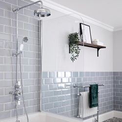 Colonne de douche avec mitigeur de douche thermostatique exposé à double fonctions – Chromé et blanc - Elizabeth