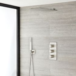 Mitigeur Thermostatique Douche - Pommeau Cascade & Douchette sur clip - Nickel Brossé - Harting