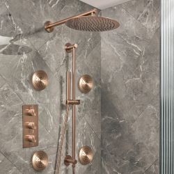 Mitigeur douche thermostatique - Avec pommeau mural, douchette sur rampe et jets hydromassants - 3 fonctions - Choix de finitions - Otto