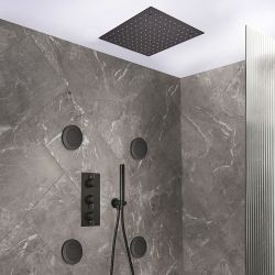 Mitigeur douche thermostatique avec pommeau encastré, douchette et jets hydromassants - 3 fonctions - Choix de finitions - Otto