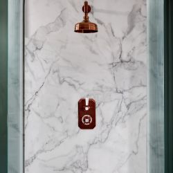 Kit de douche thermostatique rétro – 1 fonction - Pommeau rond Ø 15,5 cm et bras mural – Cuivre satiné – Elizabeth