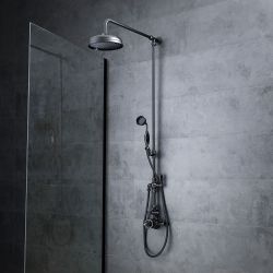 Colonne de douche rétro avec mitigeur thermostatique exposé  – Double fonctions – Noir - Elizabeth