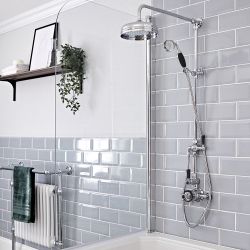 Hudson Reed Elizabeth - Colonne de douche rétro avec mitigeur thermostatique exposé à double fonctions - Chromé et noir 