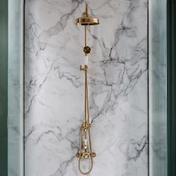 Hudson Reed Elizabeth - Colonne de douche thermostatique rétro exposée - 2 fonctions - Or satiné