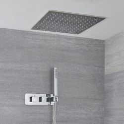 Kit de douche encastrable - Pommeau plafonnier 40 x 40 cm & douchette sur clip - Kubix