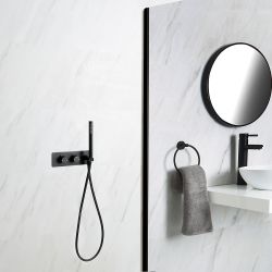 Mitigeur de douche thermostatique avec inverseur – Douchette – 2 fonctions - Noir - Nox