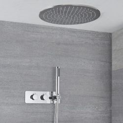 Kit de douche thermostatique avec inverseur, pommeau encastré et douchette – 2 fonctions – Chromé - Como