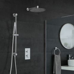Kit de douche thermostatique avec inverseur – Pommeau rond Ø 30 cm – Kit douchette sur rampe – Chromé - Como