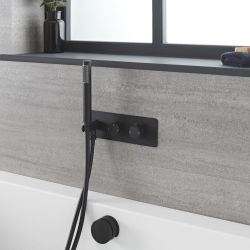 Kit de douche thermostatique avec inverseur, vidage-remplissage baignoire et douchette – Noir - Nox