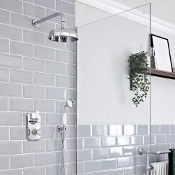 Hudson Reed Elizabeth - Mitigeur de douche thermostatique rétro encastré à 2 fonctions avec inverseur - Chromé et blanc