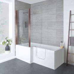 Baignoire douche à porte – 170 cm x 85 cm – Choix de pare-baignoire et paroi de retour – Options angle gauche ou droit - Merso