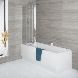 Baignoire rectangulaire - Avec pare-baignoire pliant – Choix de tailles, de tabliers et de bonde – Exton