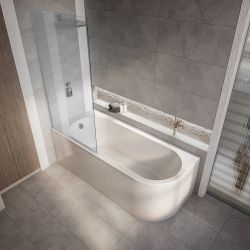 Baignoire douche d'angle - Semi-îlot - 170 cm x 72,5 cm - Choix d'angle gauche ou droit et de pare-baignoire - Otterton