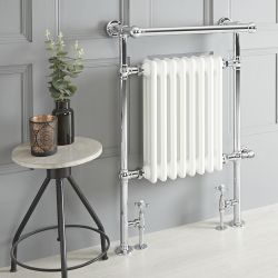 Sèche-serviettes mixte rétro - Blanc – 93 cm x 62 cm (avec barre déportée) – Choix de thermostat Wi-Fi - Elizabeth