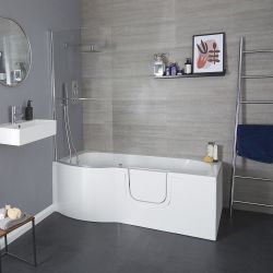 Baignoire douche à porte - Avec pare-baignoire, tablier frontal et latéral - 167,5 x 85 cm - Option angle gauche ou droit - Merso