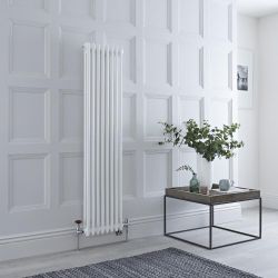 Radiateur vertical style fonte mixte – Blanc – 150 cm x 38 cm – Double rangs – Choix de robinets et de thermostat Wi-Fi – Windsor