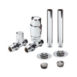 Robinets de radiateur droit thermostatique et cache tuyauterie - Choix de finitions