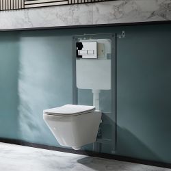 Pack WC suspendu sans bride - Avec bâti-support haut - Choix de plaque de déclenchement chasse d'eau - Exton