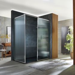 Douche italienne d’angle cannelée avec cadre - Avec receveur à effet texturé – Chromé – Choix de tailles – Florence