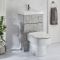 WC avec lave mains - Gris béton - 50 cm x 89 cm - Bouton de chasse chromé - Cluo-Exton