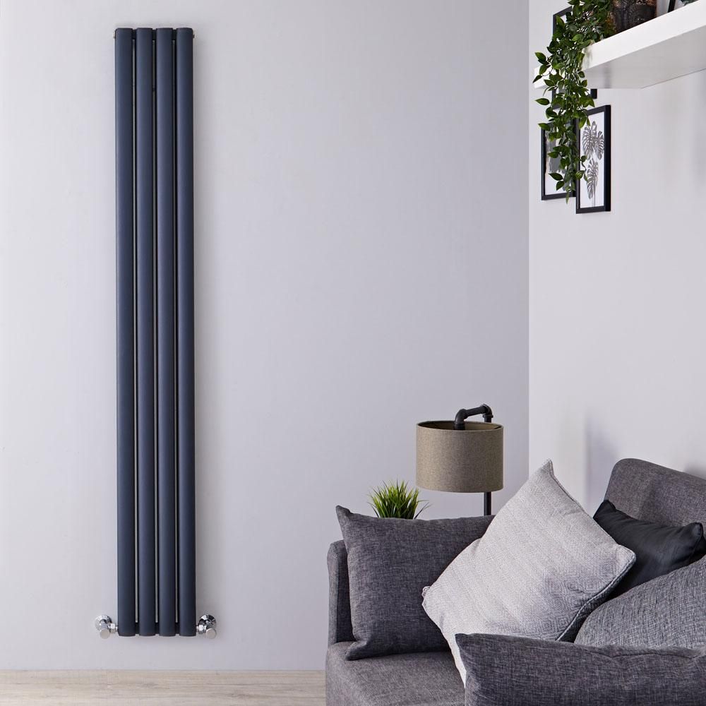 Hudson Reed Vitality - Radiateur design en aluminium vertical – Anthracite – 180 cm x 35 cm – Double rang