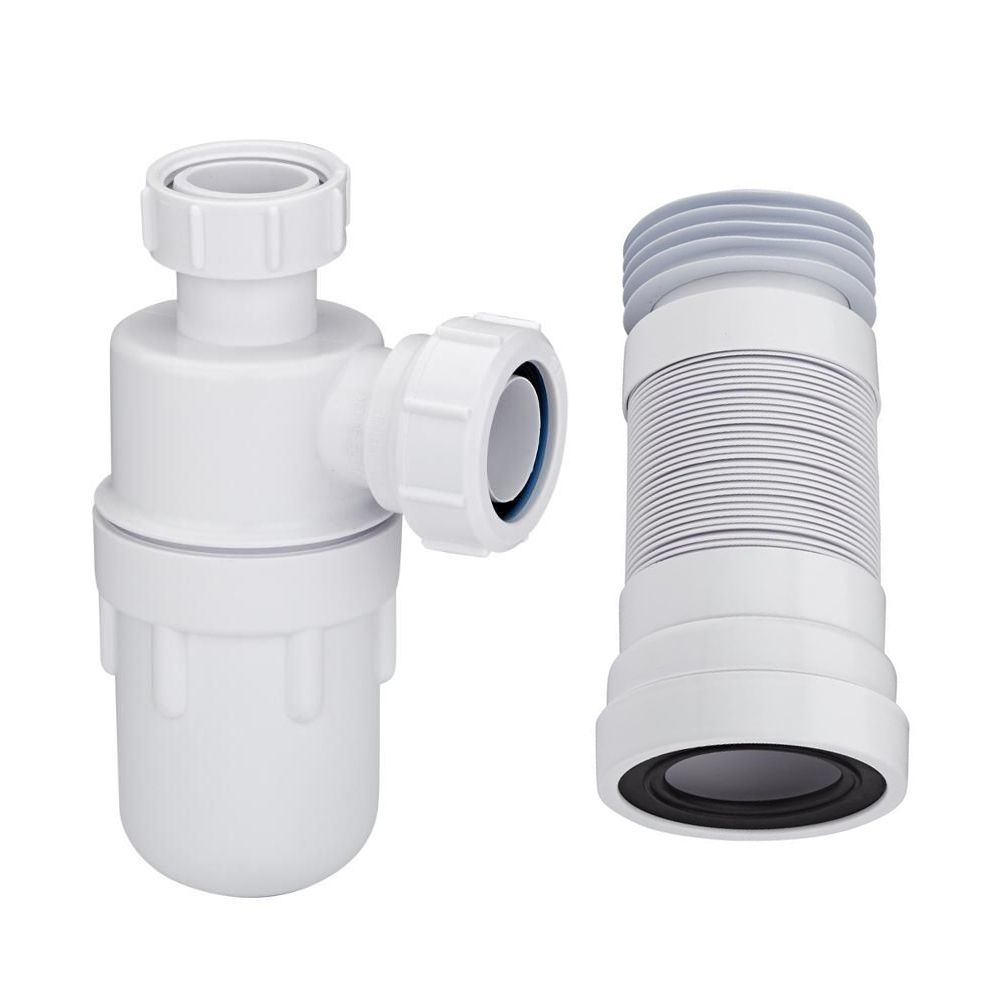 Siphon bouteille et raccord cuvette pour pack WC et lavabo sur colonne - Cranplas