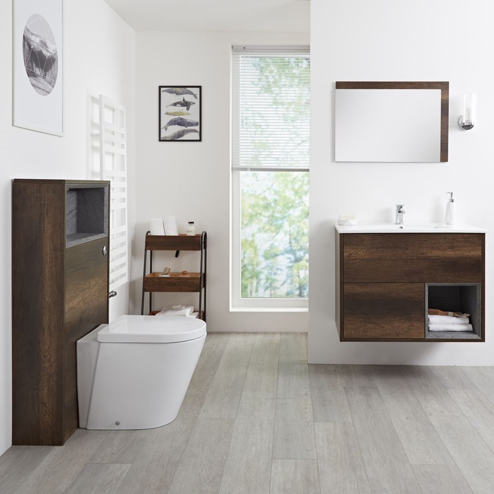 Meuble Lavabo 46.5x81cm & Pack WC Hoxton effet chêne foncé