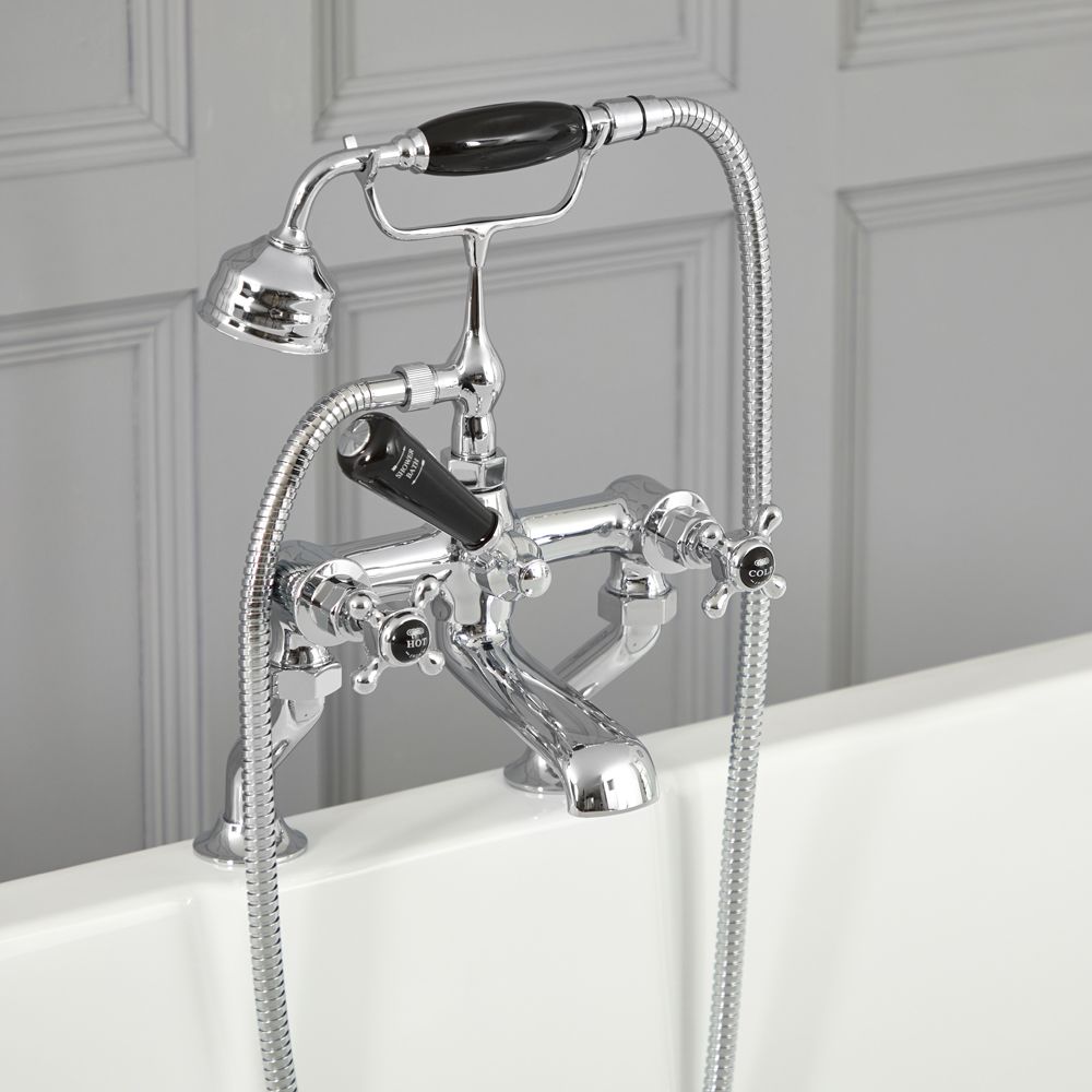Hudson Reed Elizabeth - Mélangeur bain douche rétro - Commande en croisillon - Chromé et noir