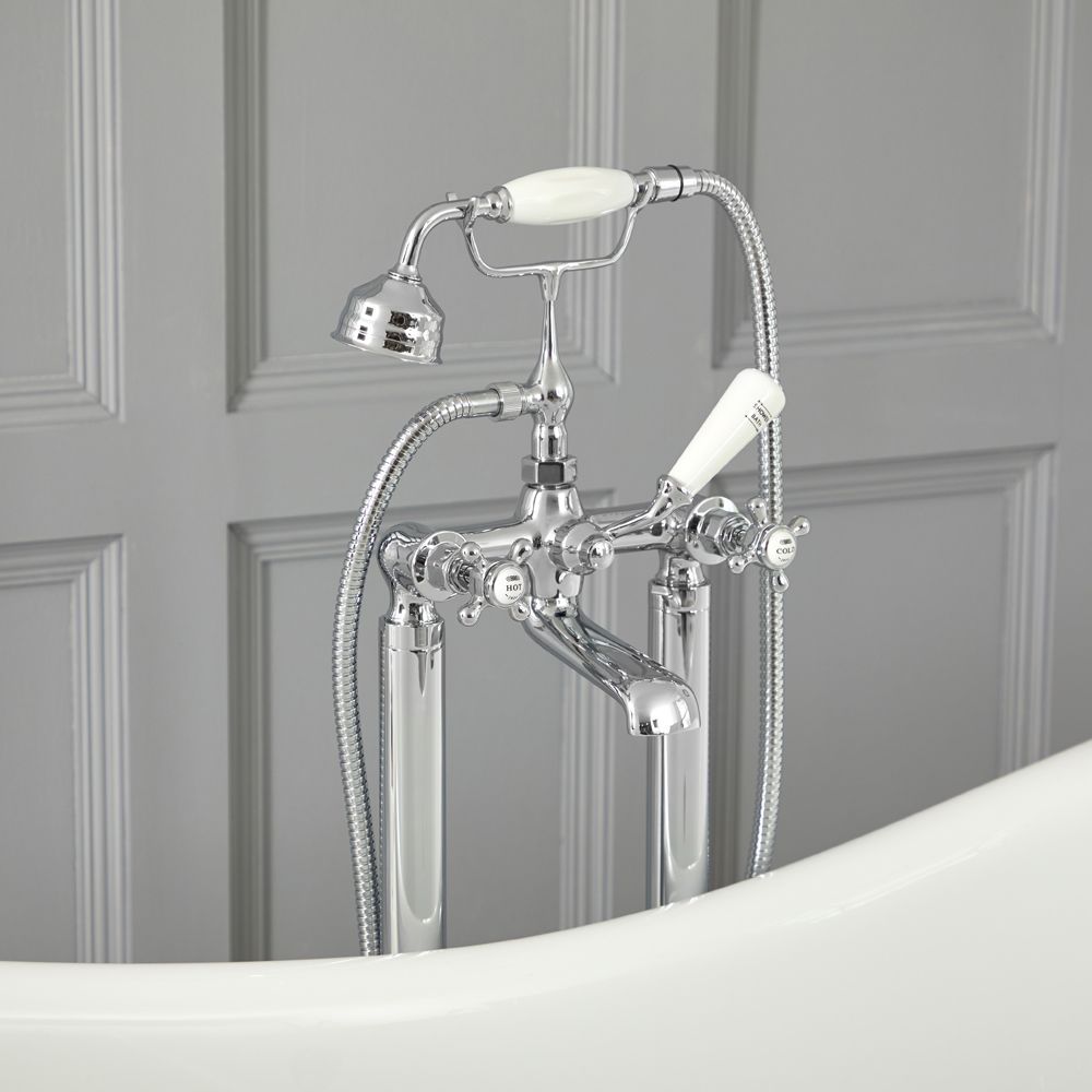 Hudson Reed Elizabeth - Mélangeur bain douche îlot rétro - Commande en croisillon - Avec douchette - Choix de finitions
