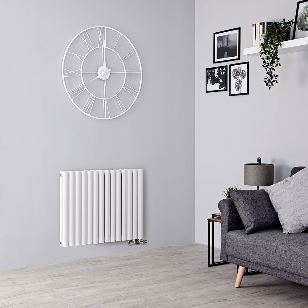 Hudson Reed Vitality - Radiateur design en aluminium horizontal – Blanc – Choix de largeur – Double rang - Raccordement central