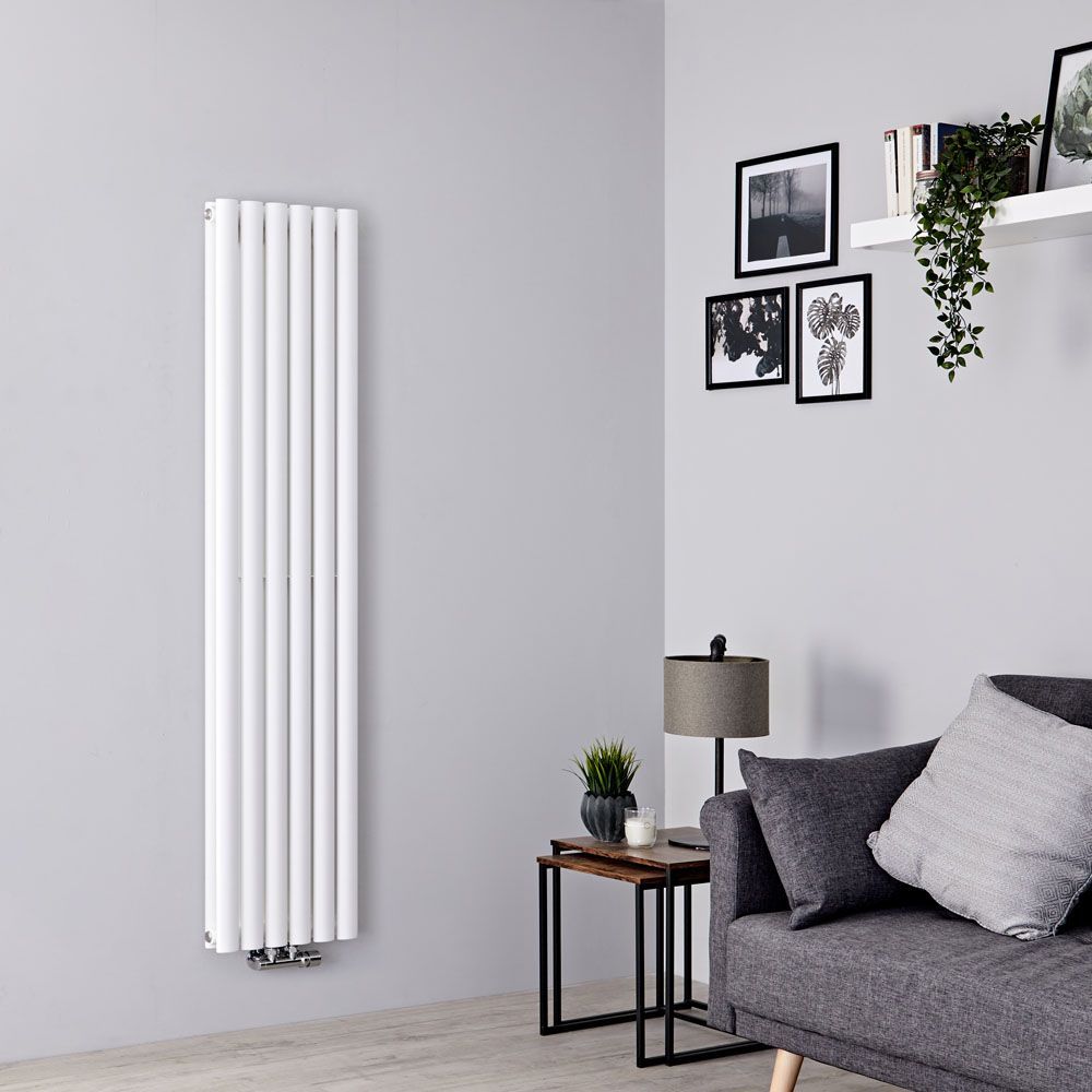 Hudson Reed Vitality - Radiateur design en aluminium vertical – Blanc – Choix de largeur – Double rang - Raccordement central