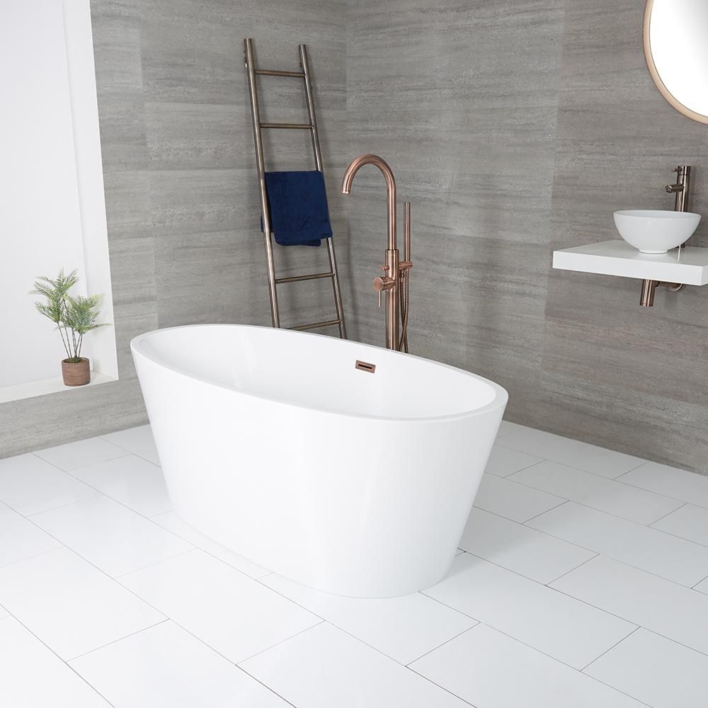 Baignoire îlot moderne ovale – Blanc – 159,5 cm x 74 cm – Choix de finition du trop-plein – Ashbury