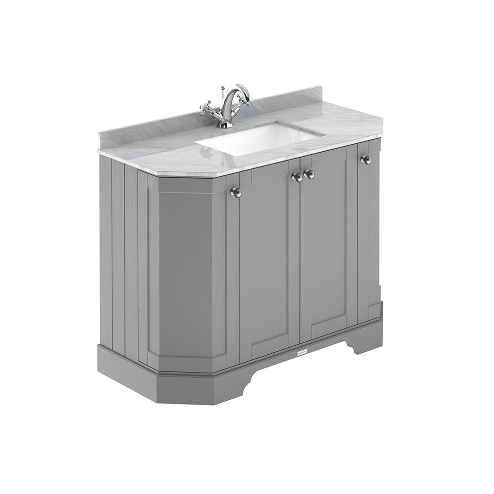 Meuble de salle de bain rétro – Avec plan de travail en marbre gris – 102 cm – Choix de finitions et de vasques – Old London